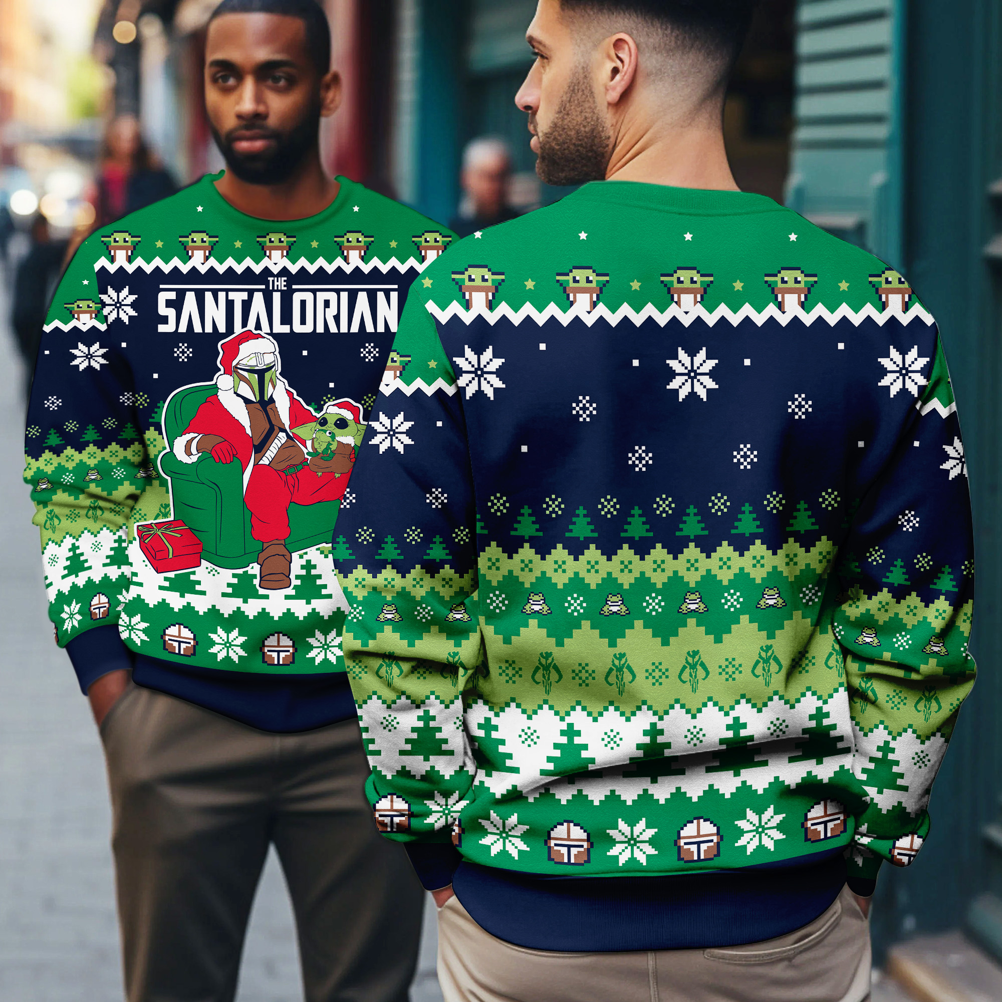 The Santalorian The Mandalorian Baby Yoda Grogu Star Wars Parody Christmas Ugly Xmas Sweater