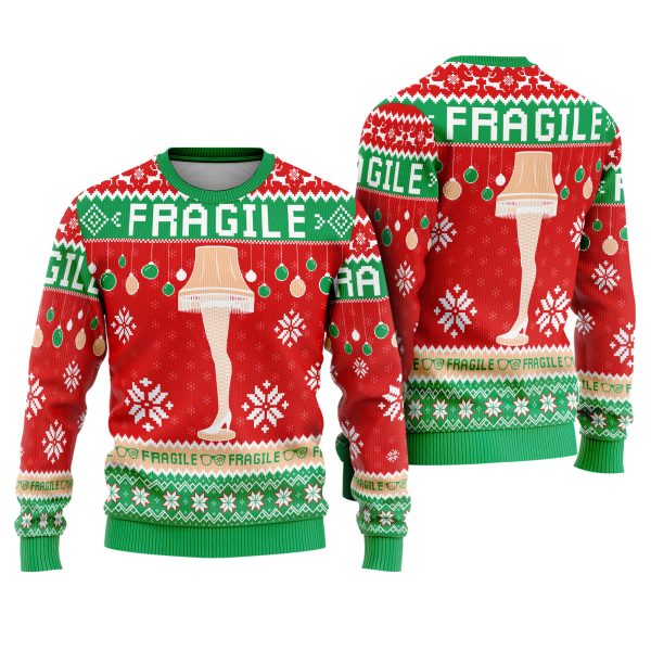 Fragile Leg Lamp From A Christmas Story Funny Snowflakes Pattern Ugly Xmas Sweater