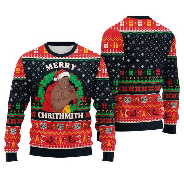 Merry Chrithmith Funny Boxing Parody Christmas Wreath Art Holiday Print Ugly Xmas Sweater