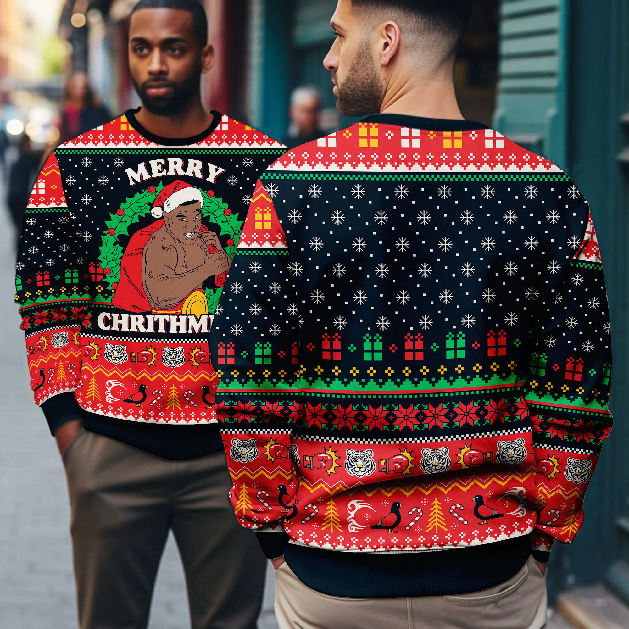 Merry Chrithmith Funny Boxing Parody Christmas Wreath Art Holiday Print Ugly Xmas Sweater