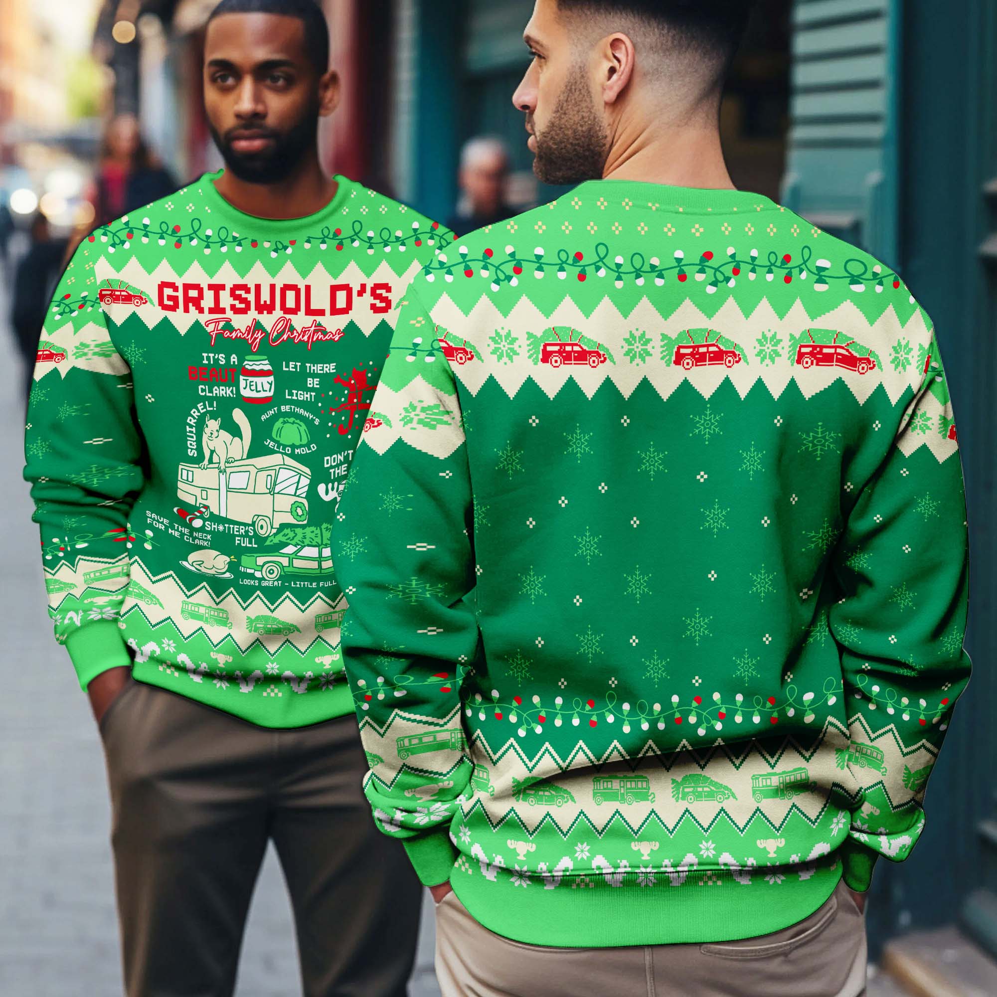 Griswold Christmas Vacation Clark Quotes RV Car Lights Festive Ugly Xmas Sweater