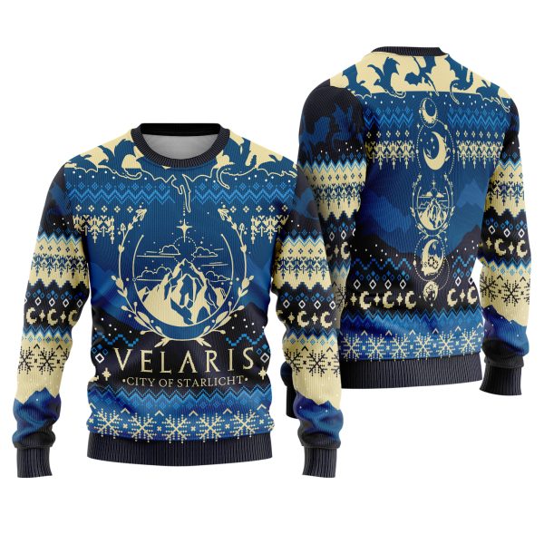 Velaris City of Starlight ACOTAR Night Court Mountains & Moons Fantasy Ugly Xmas Sweater