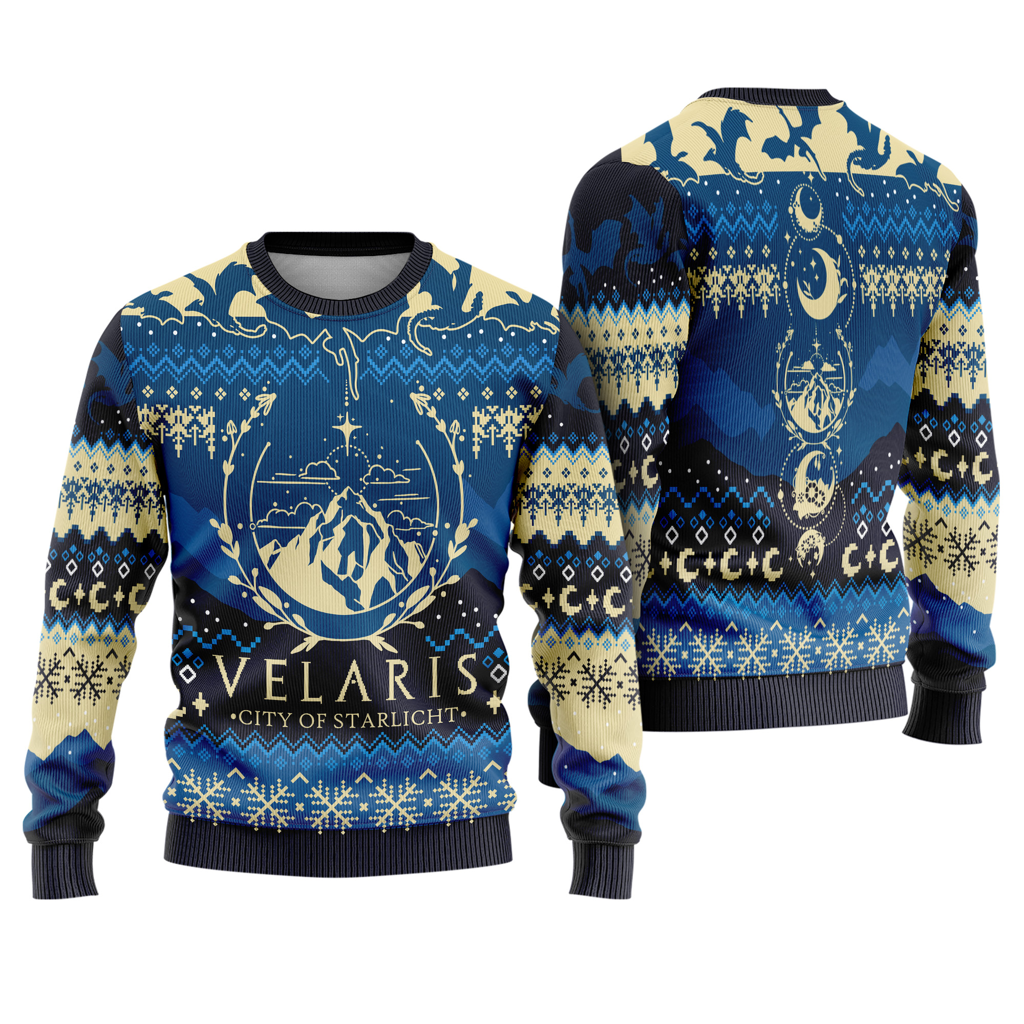 Velaris City of Starlight ACOTAR Night Court Mountains & Moons Fantasy Ugly Xmas Sweater Velaris City of Starlight ACOTAR Night Court Mountains & Moons Fantasy Ugly Xmas Sweater