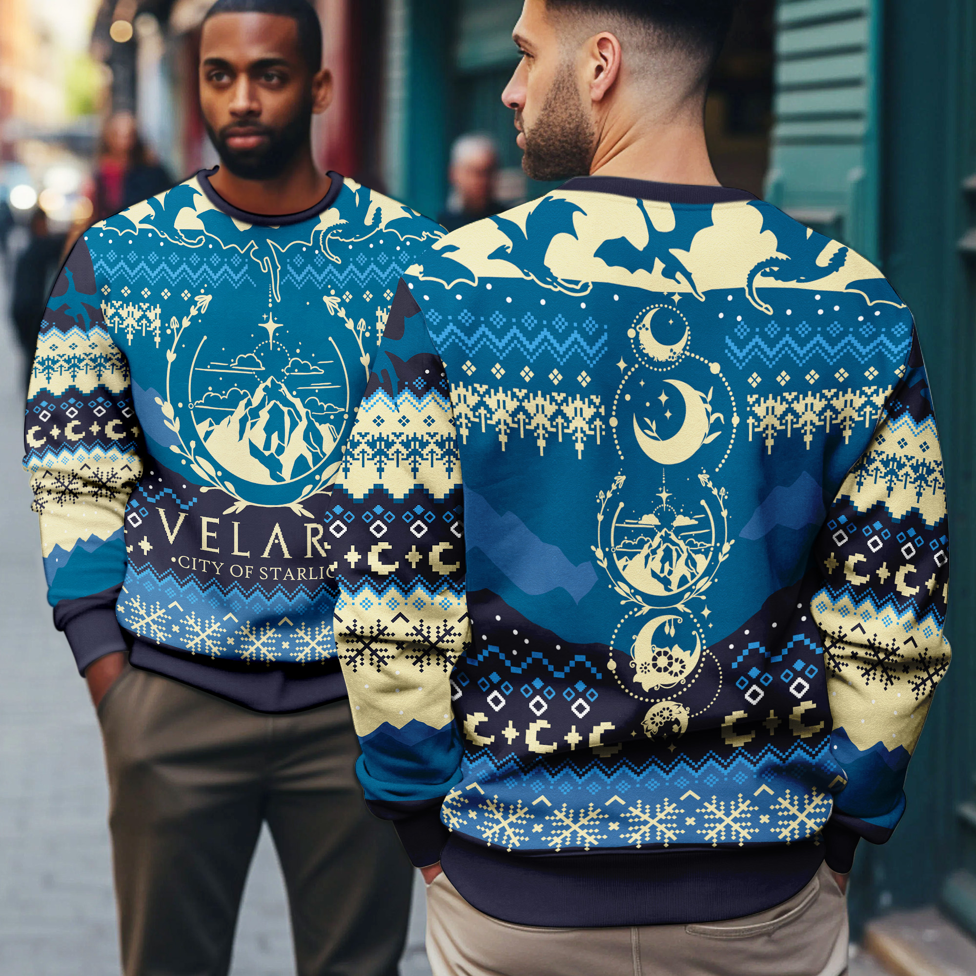 Velaris City of Starlight ACOTAR Night Court Mountains & Moons Fantasy Ugly Xmas Sweater