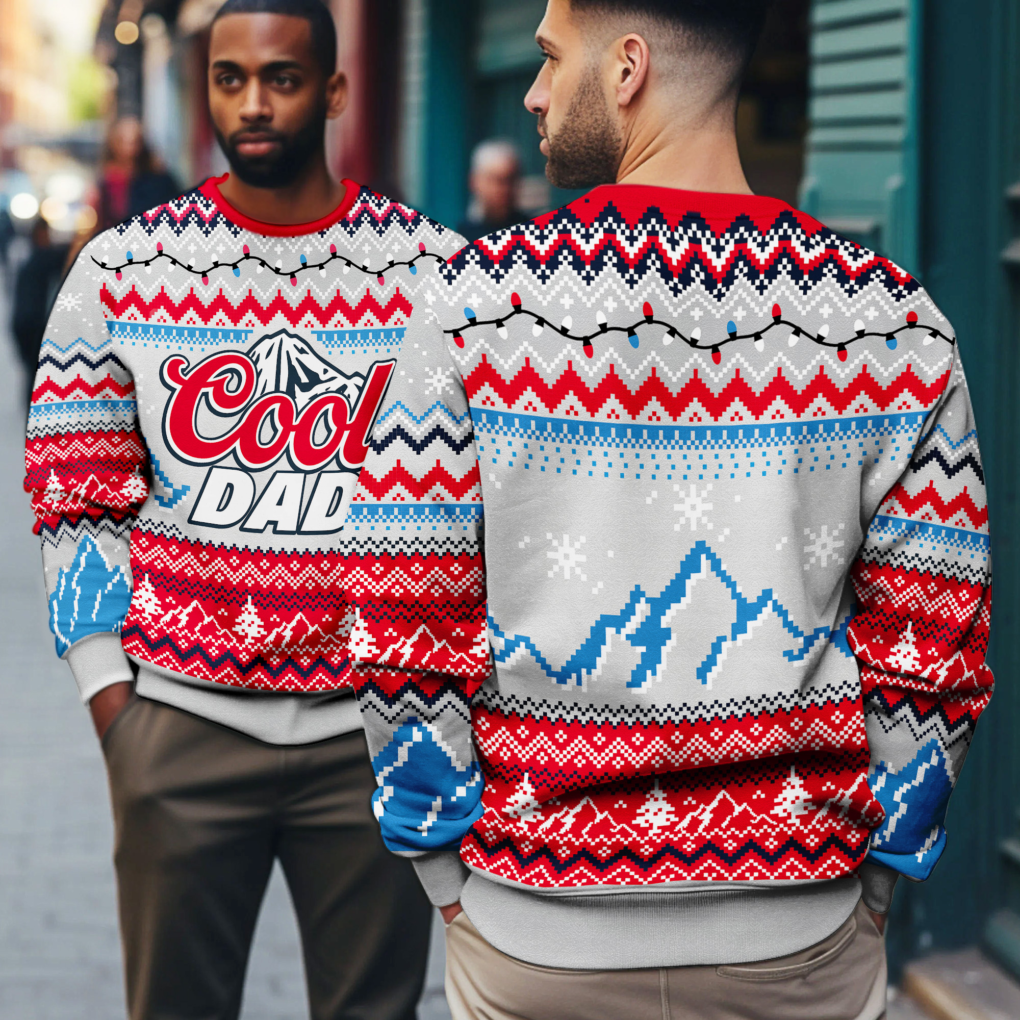 Cool Dad Mountain Snow Holiday Pattern Funny Dad Gift Ugly Xmas Sweater