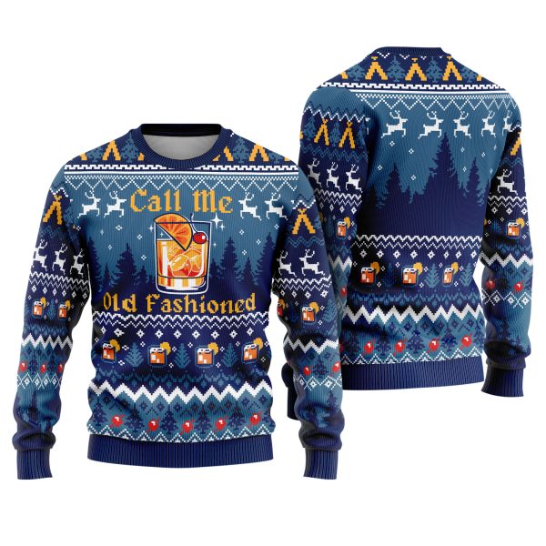 Call Me Old Fashioned Cocktail Glass Bourbon Whiskey Ugly Xmas Sweater