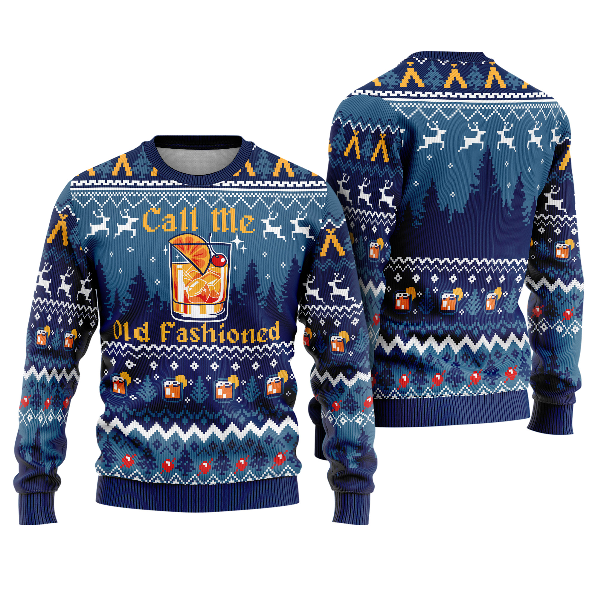 Call Me Old Fashioned Cocktail Glass Bourbon Whiskey Ugly Xmas Sweater