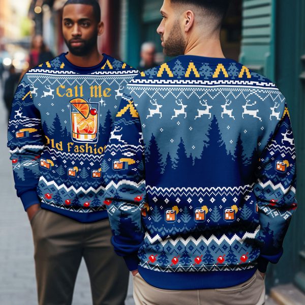 Alternative view of Call Me Old Fashioned Cocktail Glass Bourbon Whiskey Ugly Xmas Sweater
