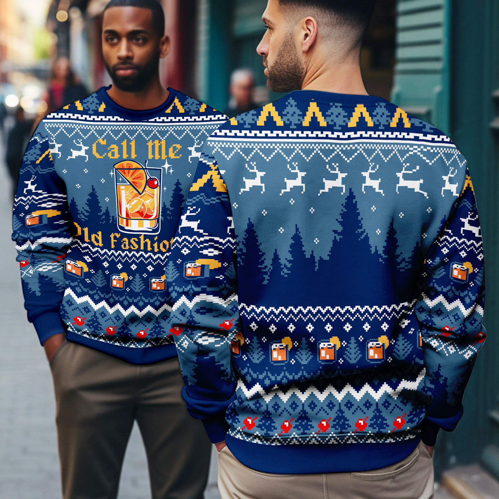 Call Me Old Fashioned Cocktail Glass Bourbon Whiskey Ugly Xmas Sweater