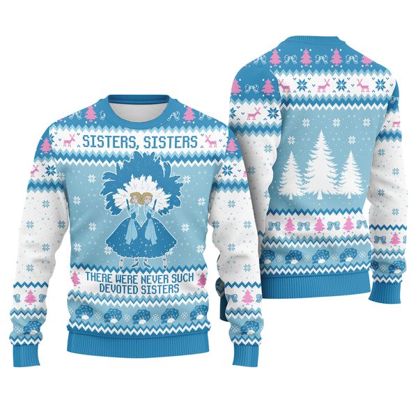 Sisters Sisters White Christmas 1954 Movie Song Devoted Sisters Snowy Pattern Ugly Xmas Sweater