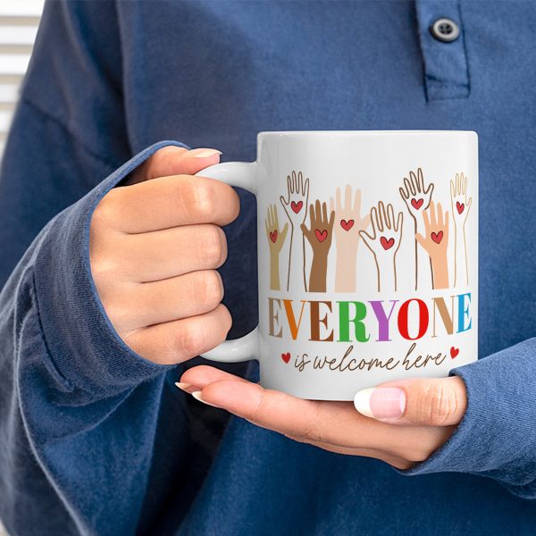 Alternative view of Everyone Is Welcome Here Mugs - Diversity & Inclusion Coffee