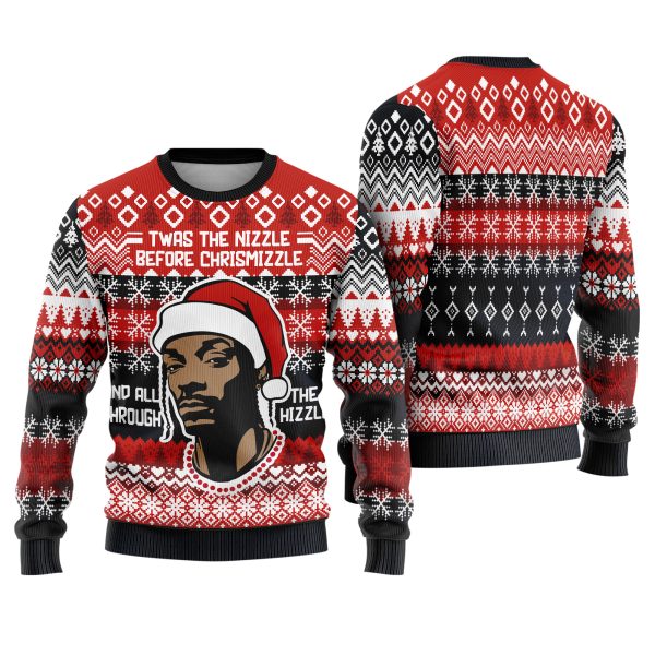 Twas The Nizzle Before Chrismizzle Rap Parody Santa Hat Funny Hip Hop Holiday Ugly Xmas Sweater