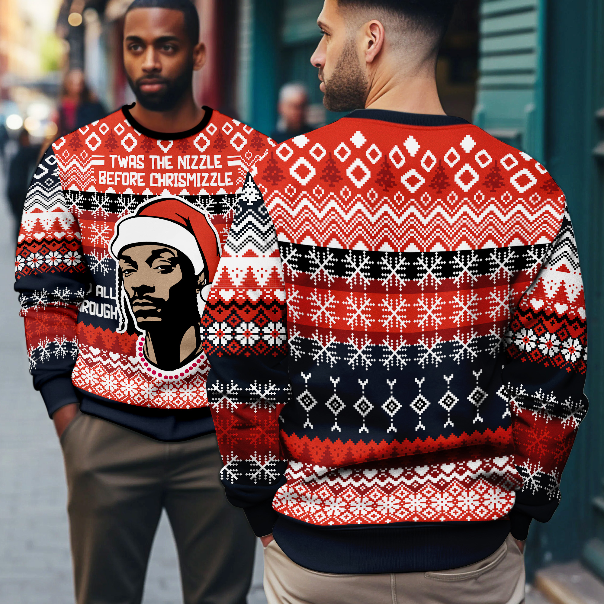 Twas The Nizzle Before Chrismizzle Rap Parody Santa Hat Funny Hip Hop Holiday Ugly Xmas Sweater