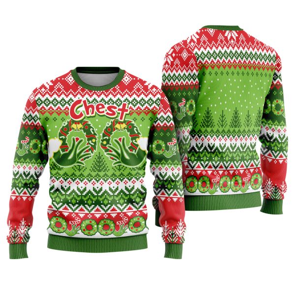 Grinch Parody Chest Nuts Funny Green Hands Christmas Humor Holiday Ugly Xmas Sweater