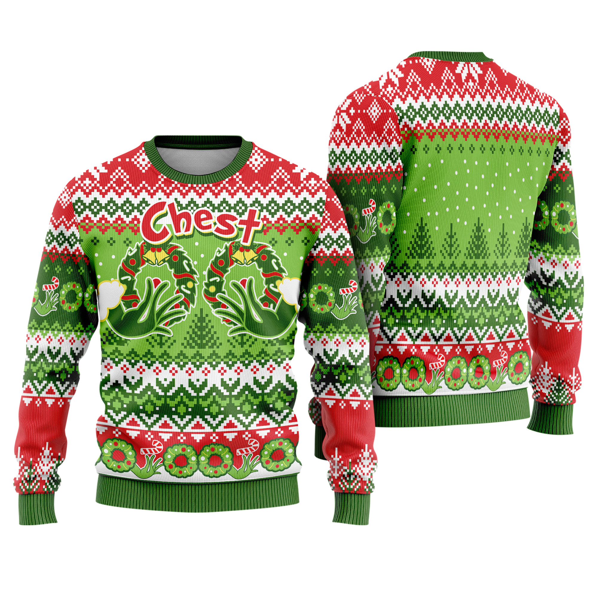 Grinch Parody Chest Nuts Funny Green Hands Christmas Humor Holiday Ugly Xmas Sweater