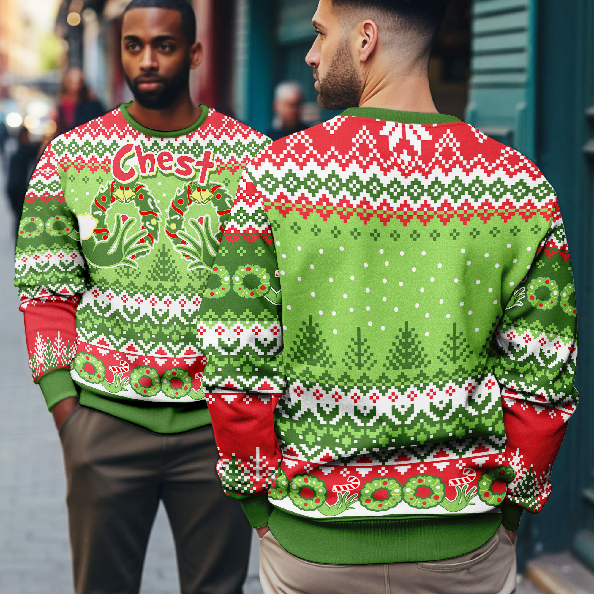 Grinch Parody Chest Nuts Funny Green Hands Christmas Humor Holiday Ugly Xmas Sweater