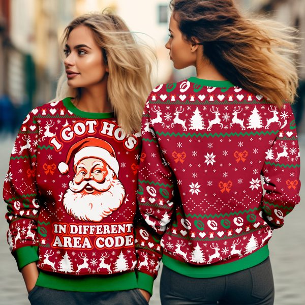 Alternative view of I Got Hos In Different Area Code Holiday Humor Ugly Xmas Sweater