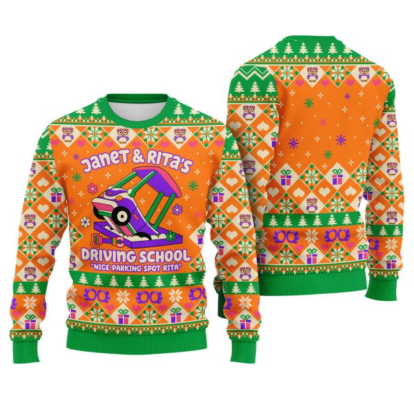 Janet & Ritas Driving School Bluey Grannies Nice Parking Spot Rita Funny Ugly Xmas Sweater