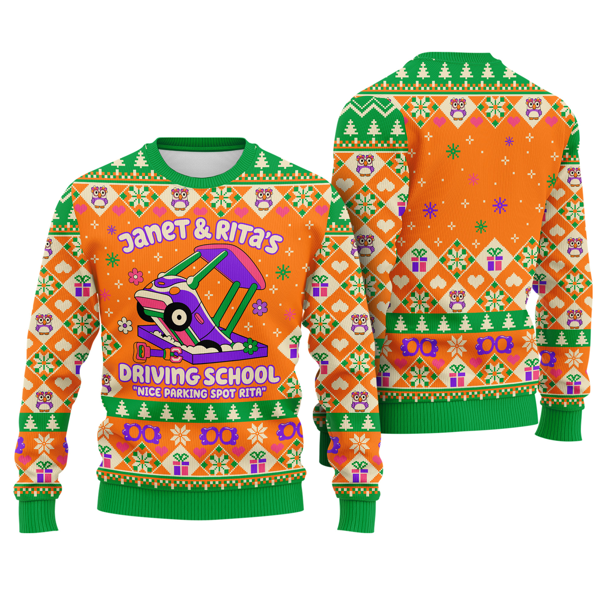 Janet & Ritas Driving School Bluey Grannies Nice Parking Spot Rita Funny Ugly Xmas Sweater