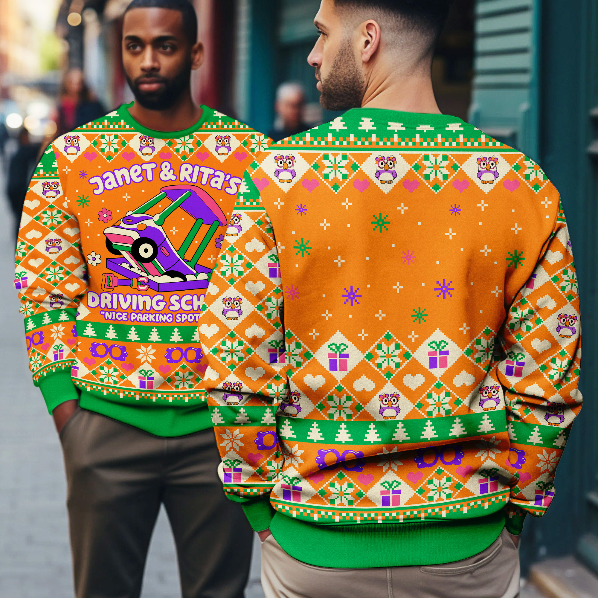 Janet & Ritas Driving School Bluey Grannies Nice Parking Spot Rita Funny Ugly Xmas Sweater