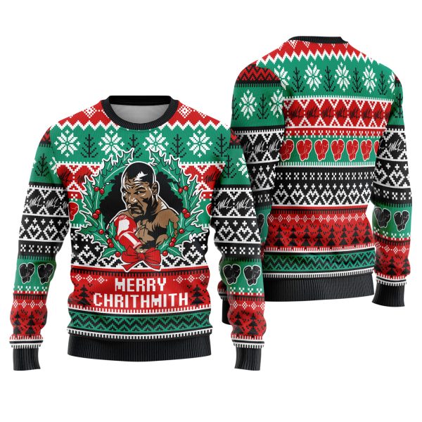 Merry Chrithmith Mike Tyson Funny Boxer Wreath Holiday Ugly Xmas Sweater