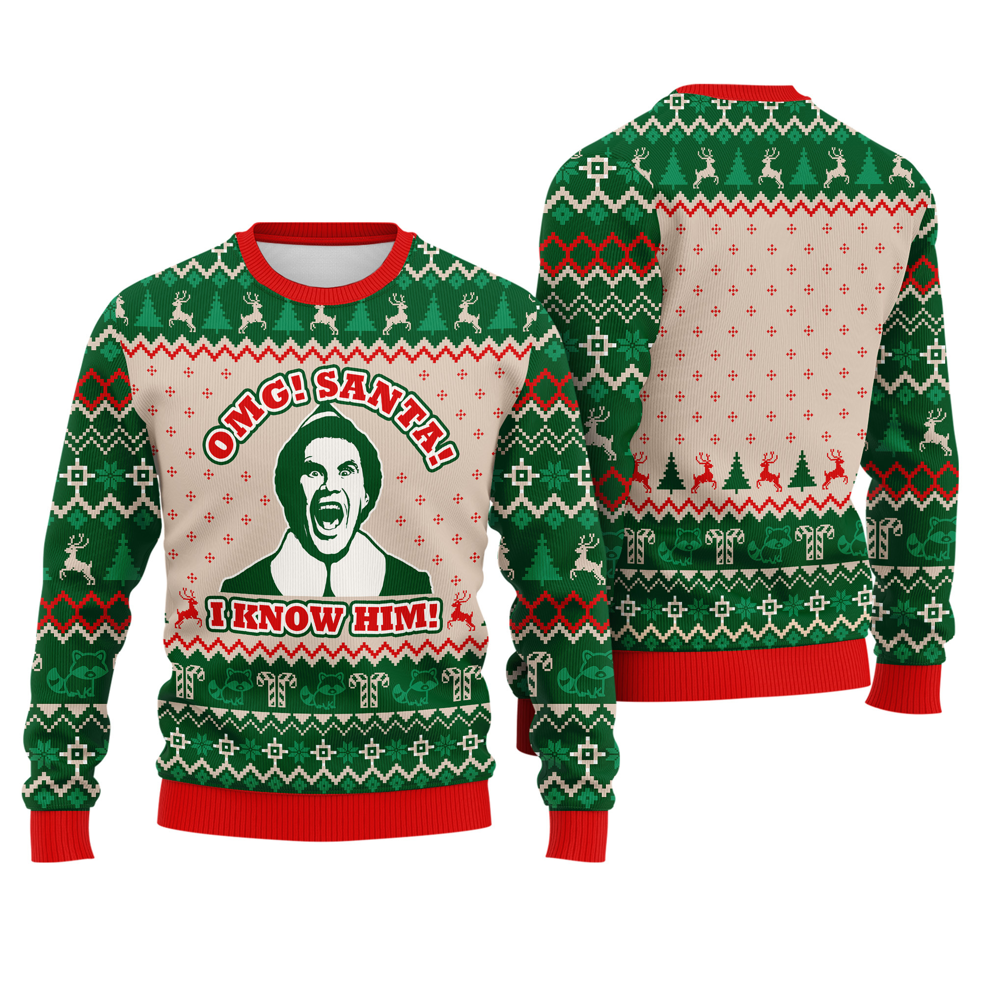 Buddy The Elf OMG Santa I Know Him Quote Funny Holiday Ugly Xmas Sweater
