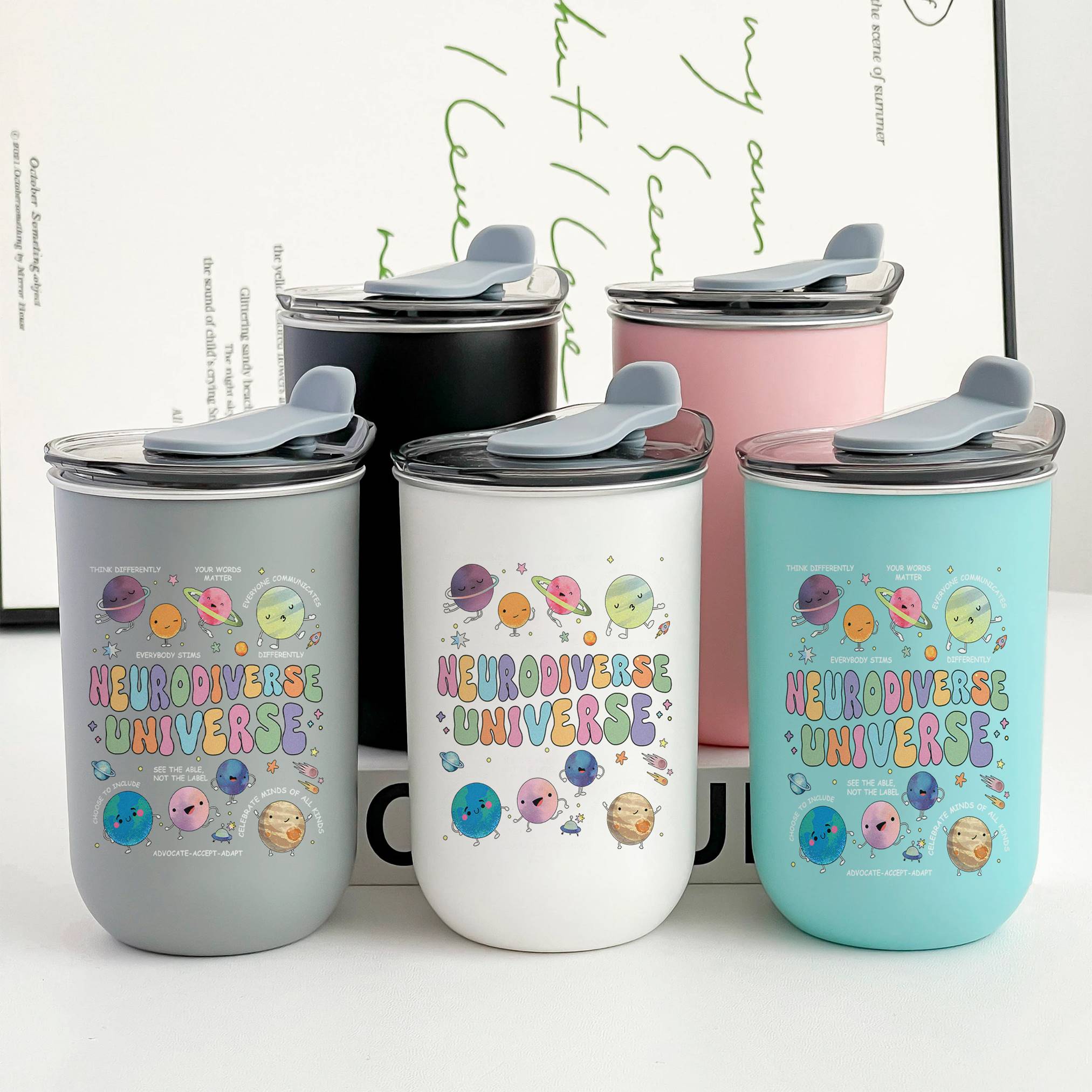 Neurodiverse Universe Colorful Planets Autism Awareness Wine Tumbler