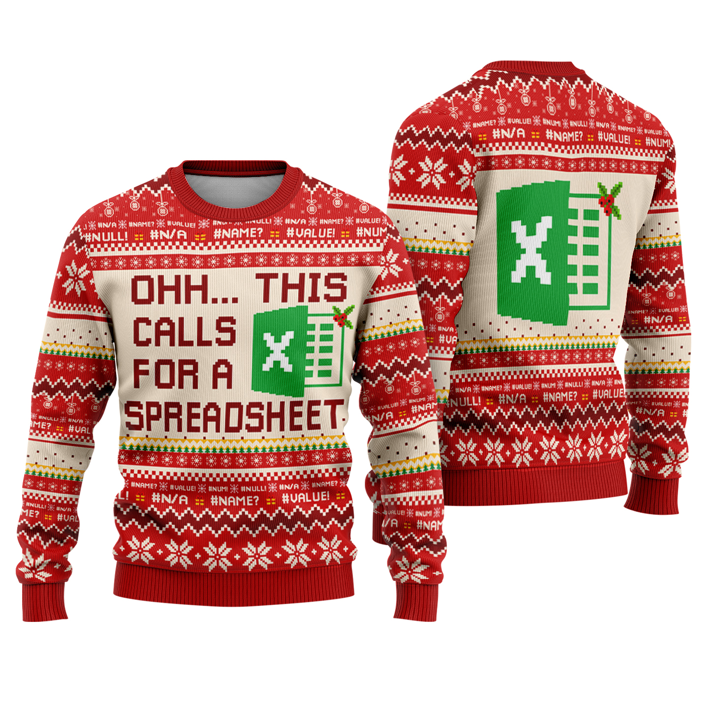 This Calls For A Spreadsheet Funny Accountant Geek Excel-Themed Ugly Xmas Sweater