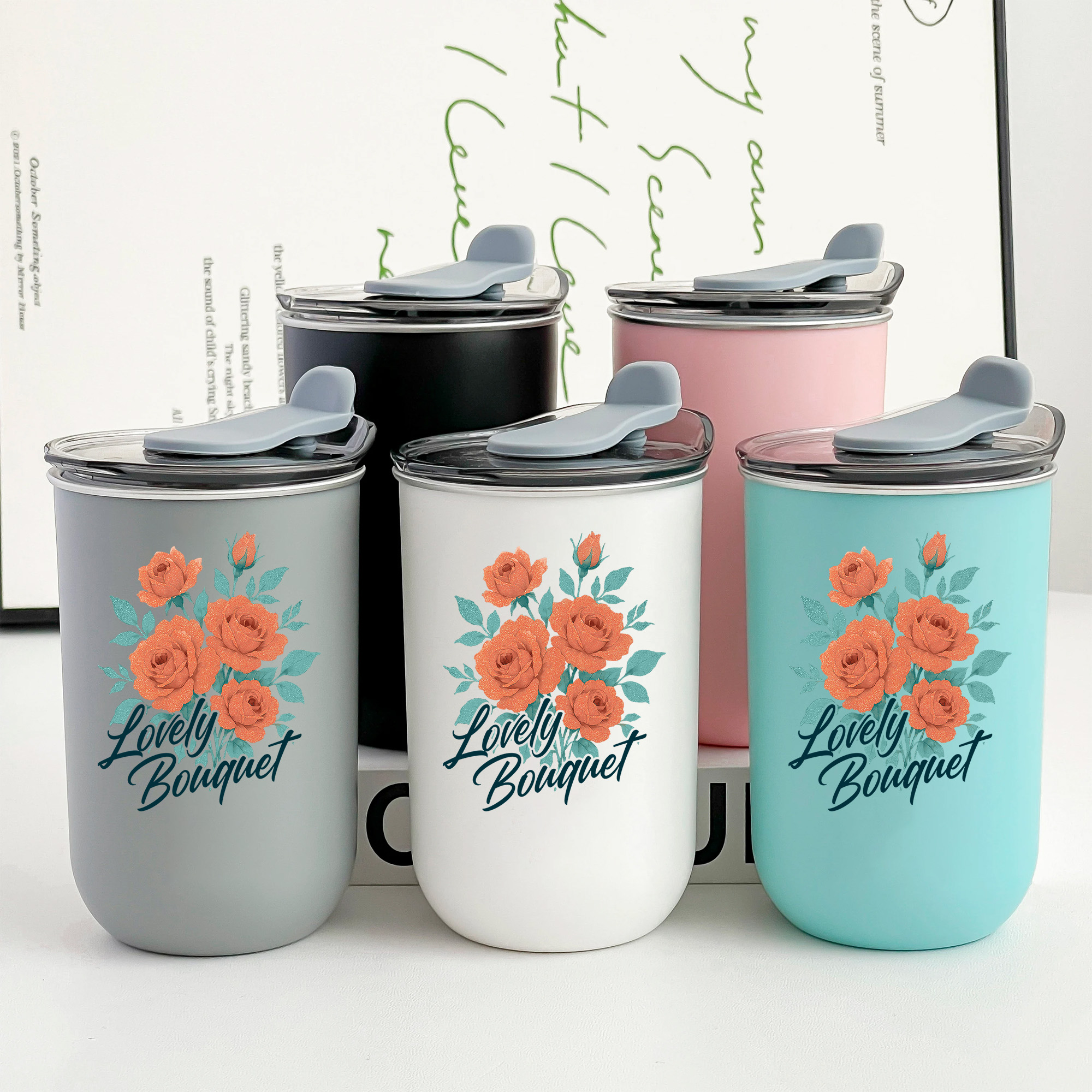 Lovely Bouquet Rose Arrangement Romantic Floral Design Wine Tumbler