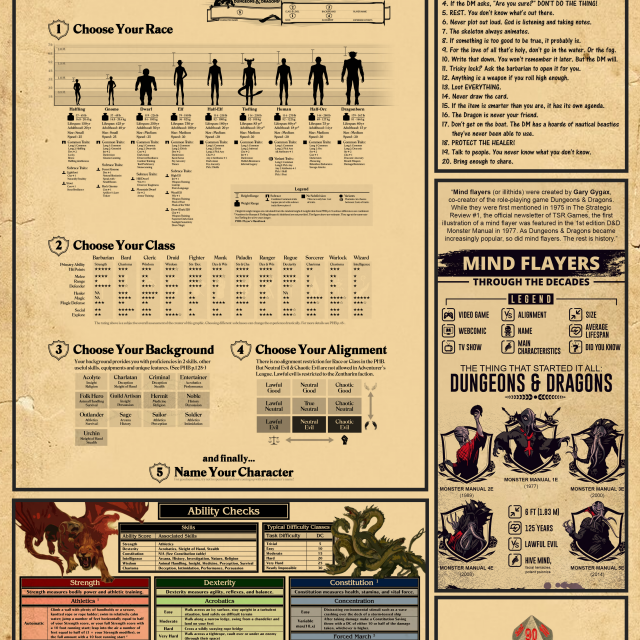 DND Knowledge Poster Dungeons and Dragons Character Guide Player Rules Ability Checks RPG Wall Art