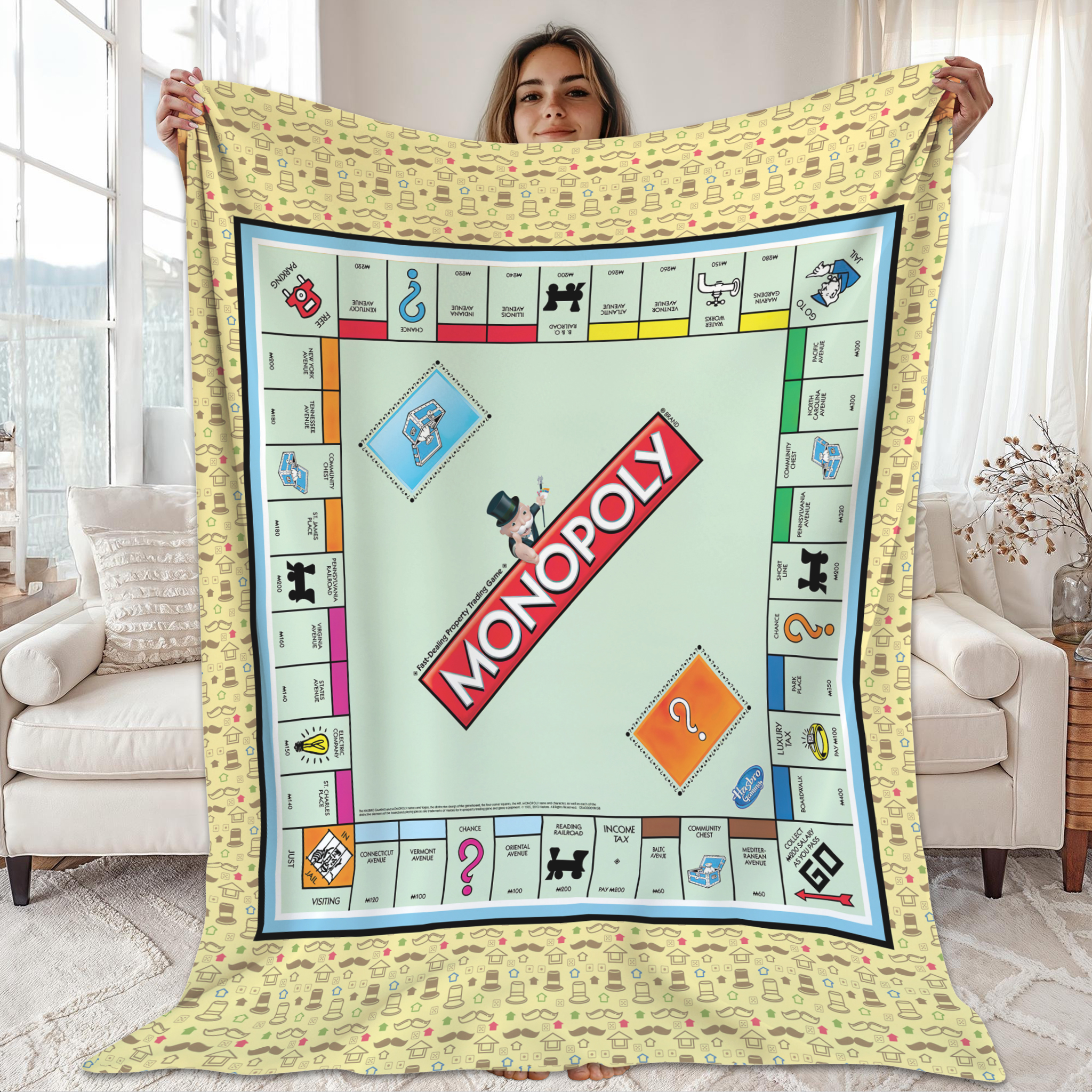 Monopoly Classic Board Game Vintage Hasbro Fleece Blanket Monopoly Classic Board Game Vintage Hasbro Fleece Blanket