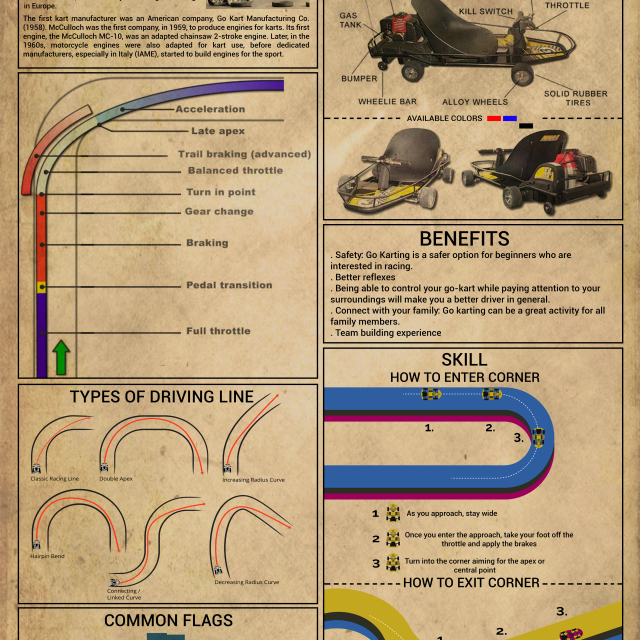 Kart Racing Knowledge Poster Go Kart Anatomy Driving Lines Cornering Flags History Guide Wall Art