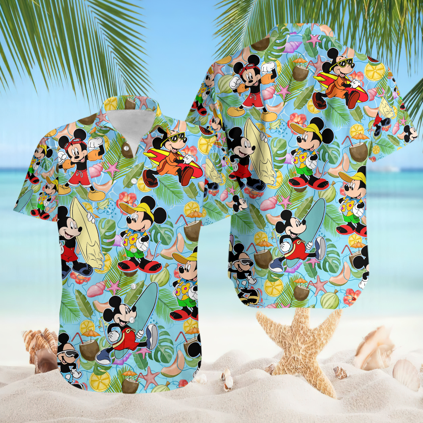 Mickey Mouse Tropical Beach Adventure Pattern Hawaiian Shirt