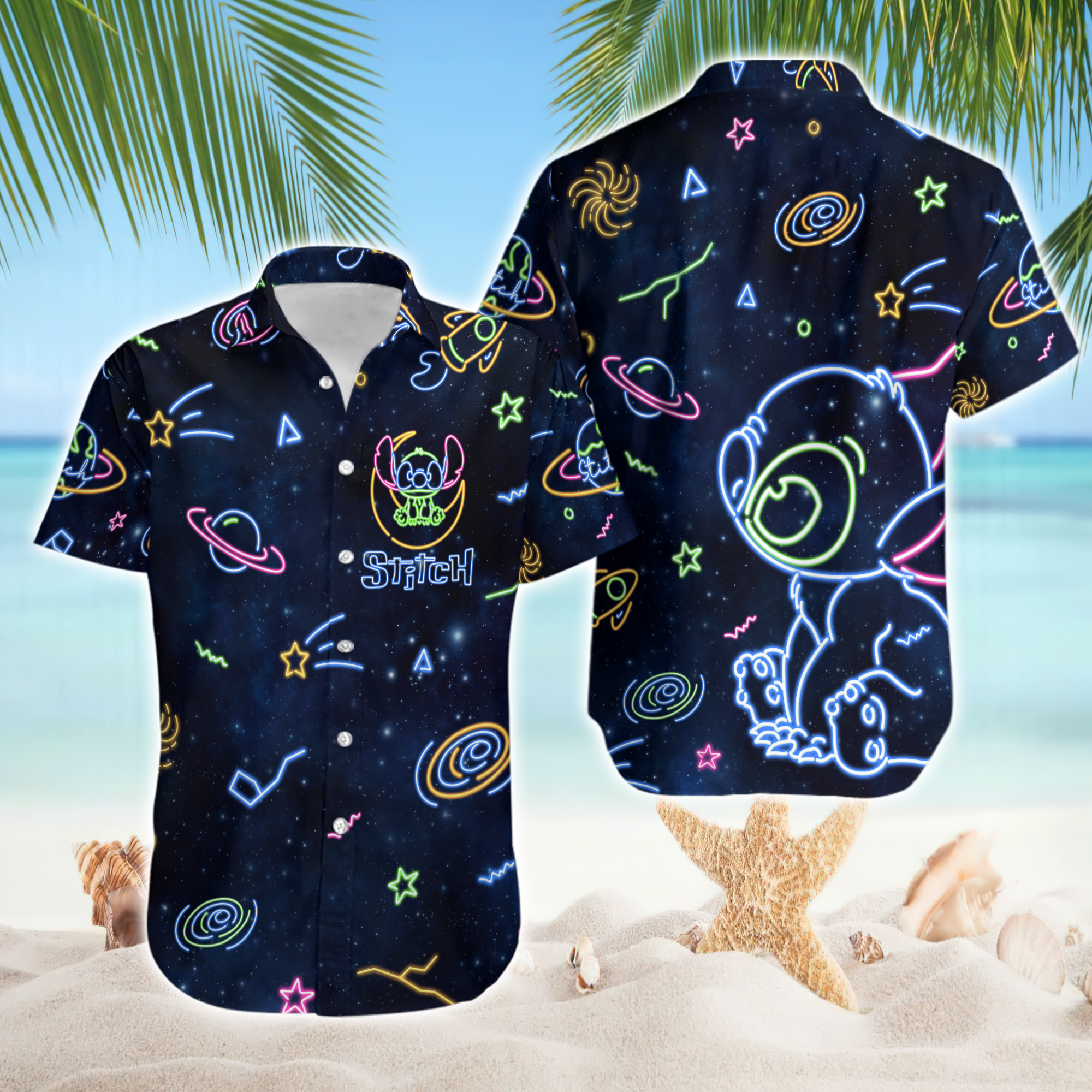 Neon Stitch Disney Lilo And Stitch Galactic Space Adventure Hawaiian Shirt