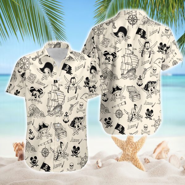 Pirate Mickey Donald Goofy Disney Cruise Treasure Map Theme Hawaiian Shirt
