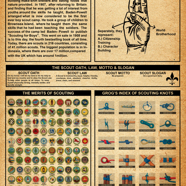 Scouting Knowledge Poster Scout History Sign Meaning Oath Law Badges Knots Guide Wall Art