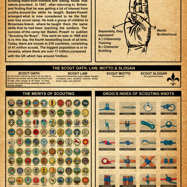 Scouting Knowledge Poster Scout History Sign Meaning Oath Law Badges Knots Guide Wall Art