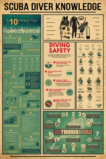 Scuba Diver Knowledge Poster Scuba Diving Safety Gear Tips Fitness Guide Infographic Wall Art