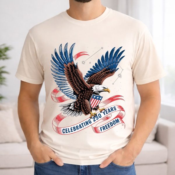 Alternative view of Patriotic American Eagle Graphic Tee - Celebrating 250 Years of Freedom