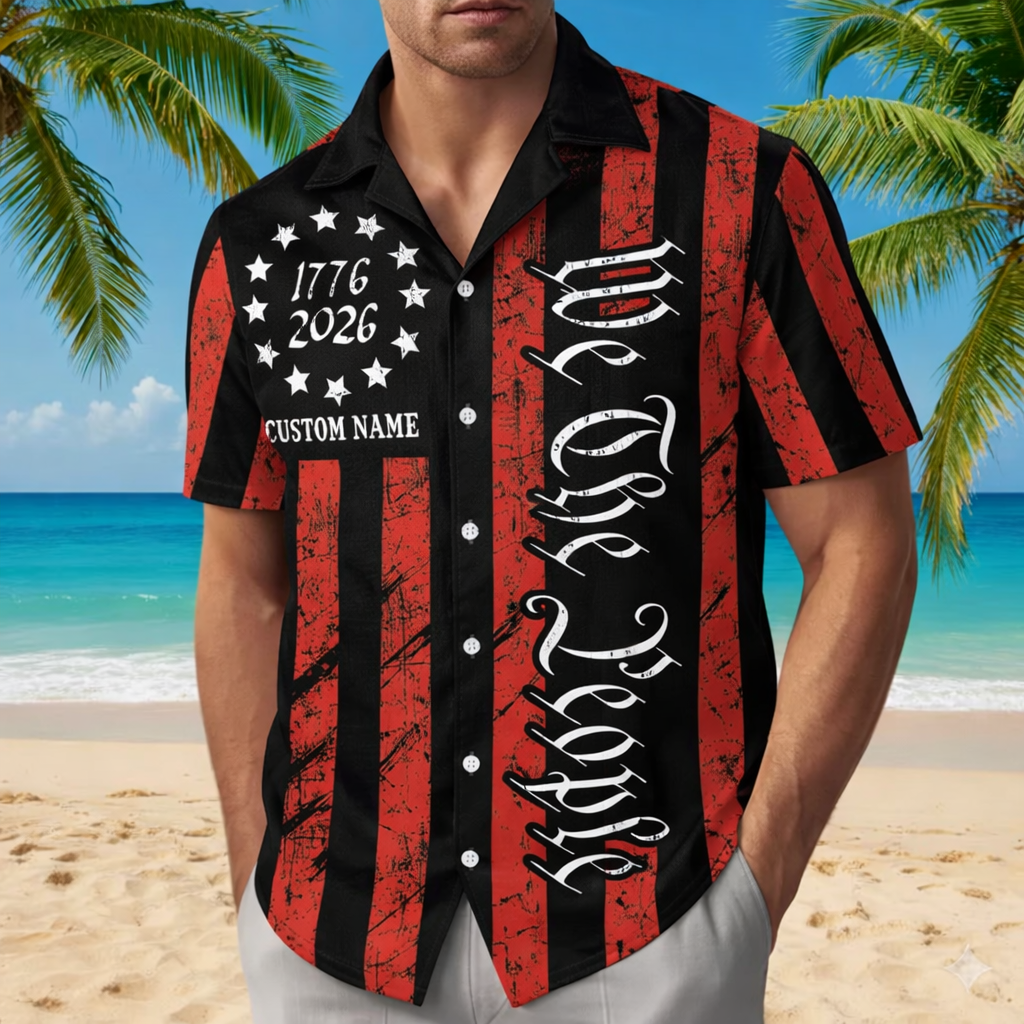 Personalized 250th America Anniversary Hawaiian Shirt, We The People Patriotic USA Shirt, Custom 1776–2026 Independence Day Gift