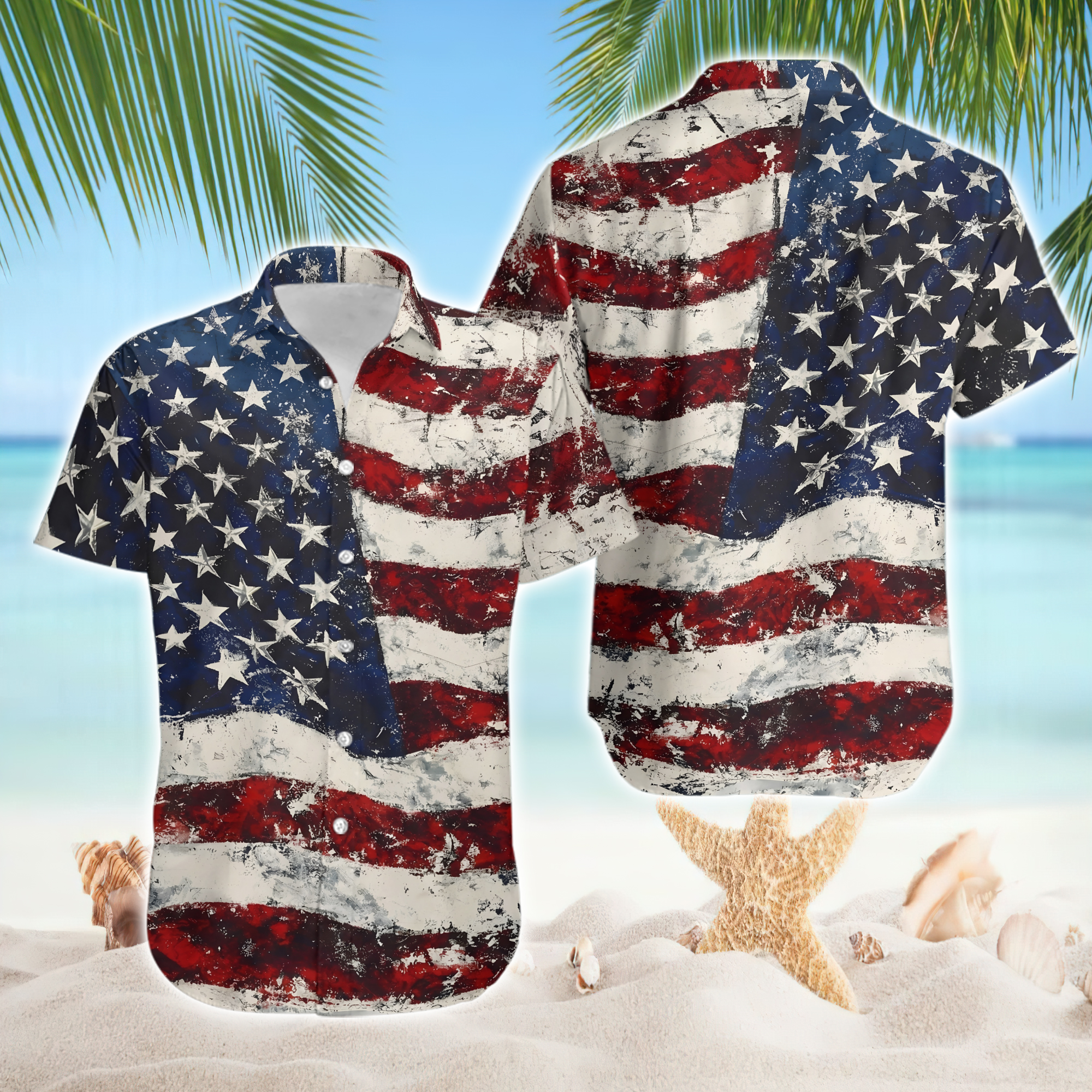 Hawaiian Shirt 250th Anniversary USA Flag Beach