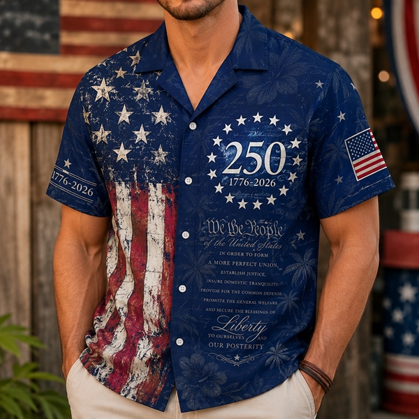 250th America Patriotic Hawaiian Shirt 1776-2026 – Liberty & Stars