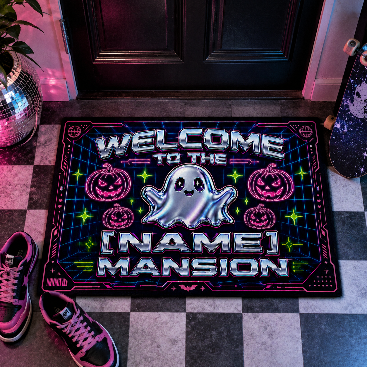 Homepage 19 Personalized Y2K Cyber Ghost Mansion Halloween Doormat