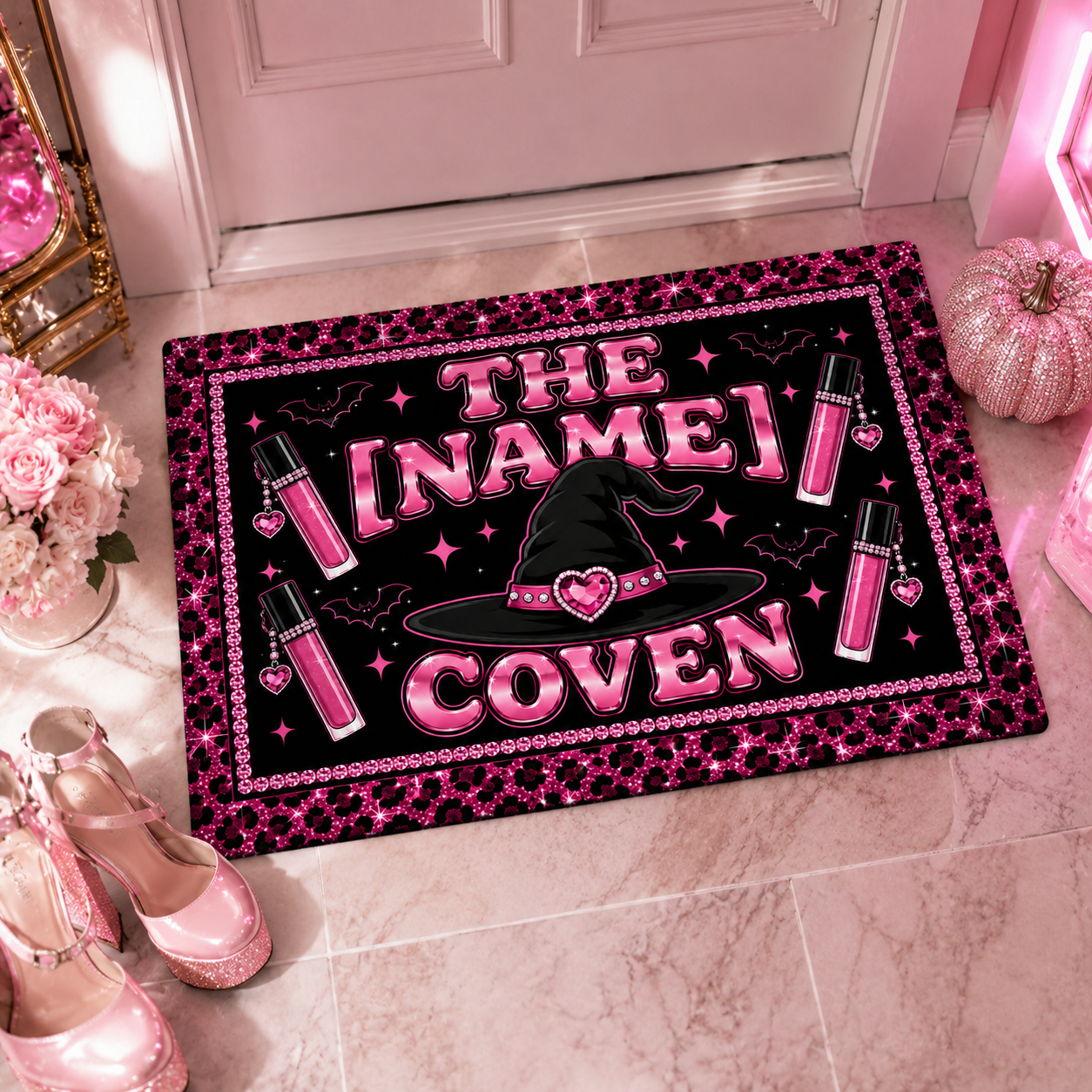 Alternative view of Personalized Y2K McBling Witch Coven Halloween Doormat