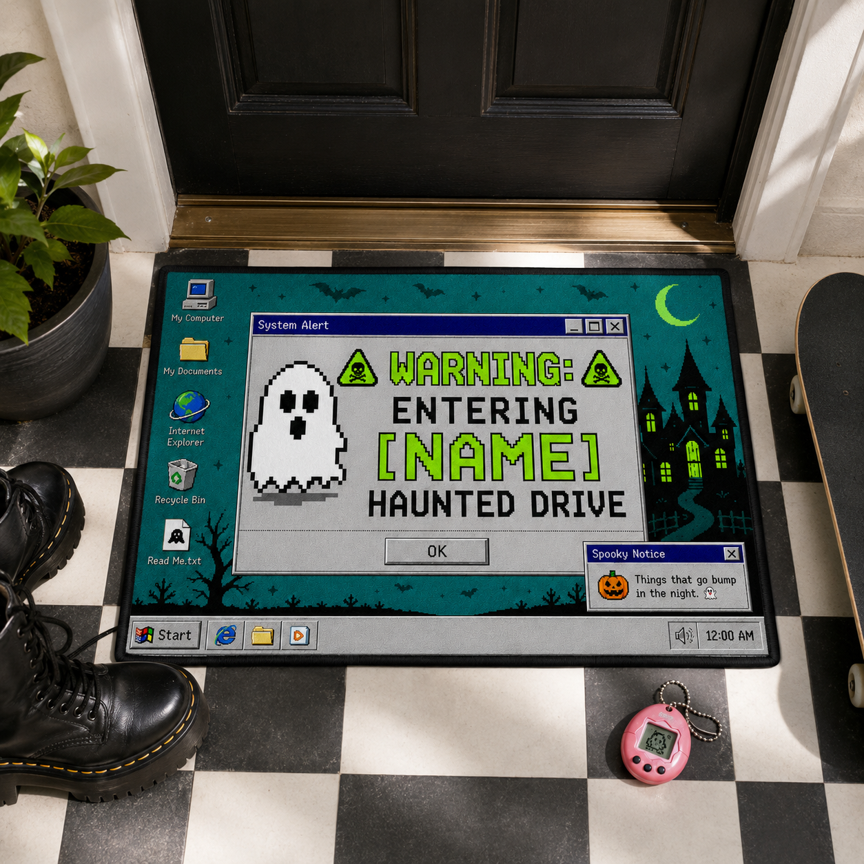 Alternative view of Personalized Retro Computer Haunted Drive Halloween Doormat