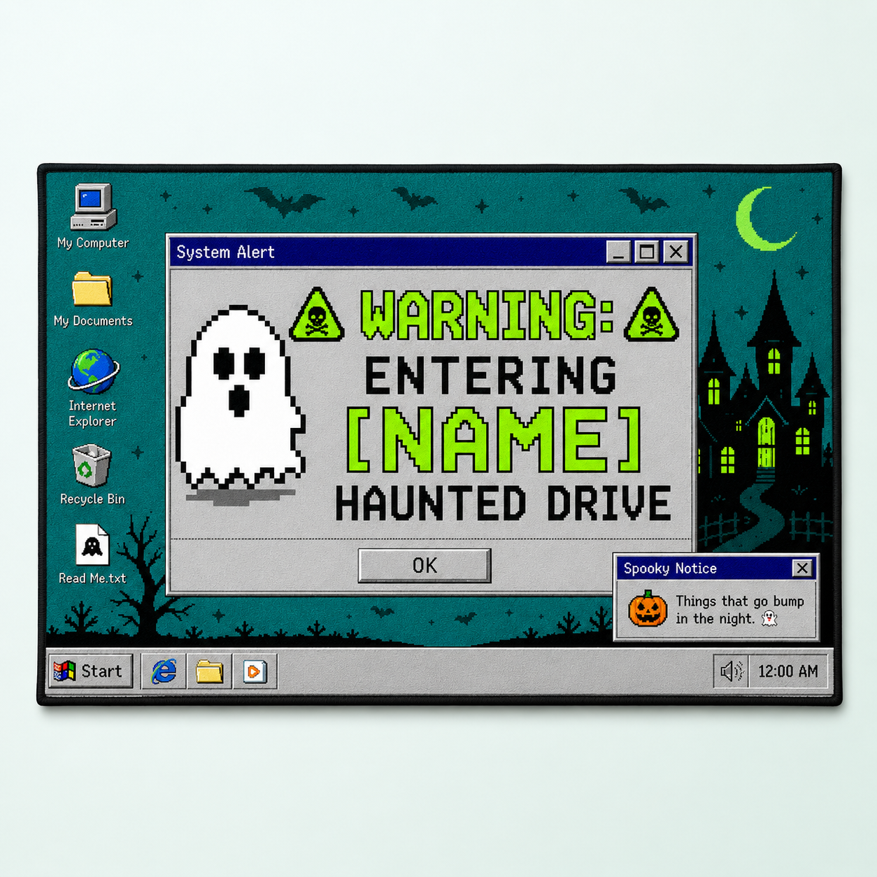 Personalized Retro Computer Haunted Drive Halloween Doormat
