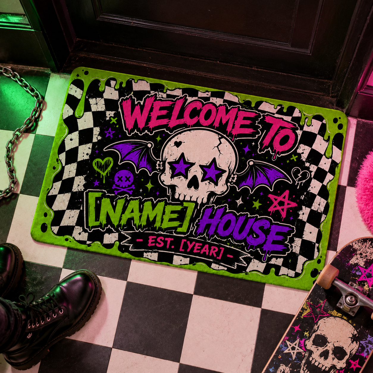 Alternative view of Personalized Y2K Pop Punk Skull House Halloween Doormat