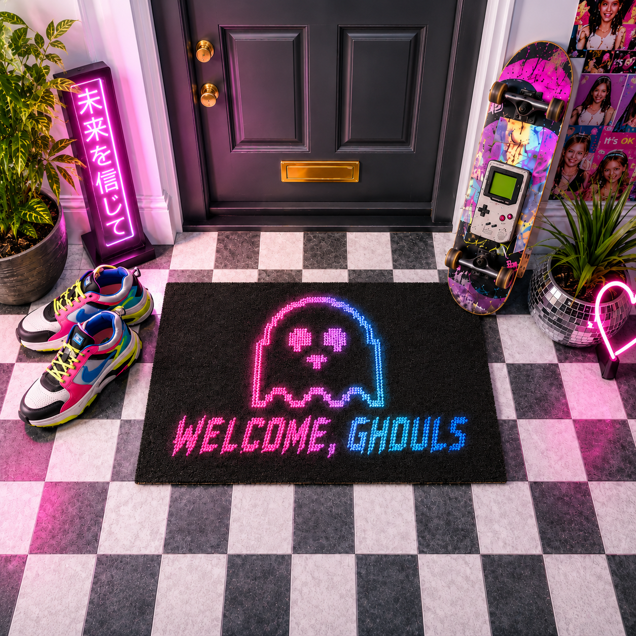 Alternative view of Personalized Neon Ghost Welcome Ghouls Halloween Doormat