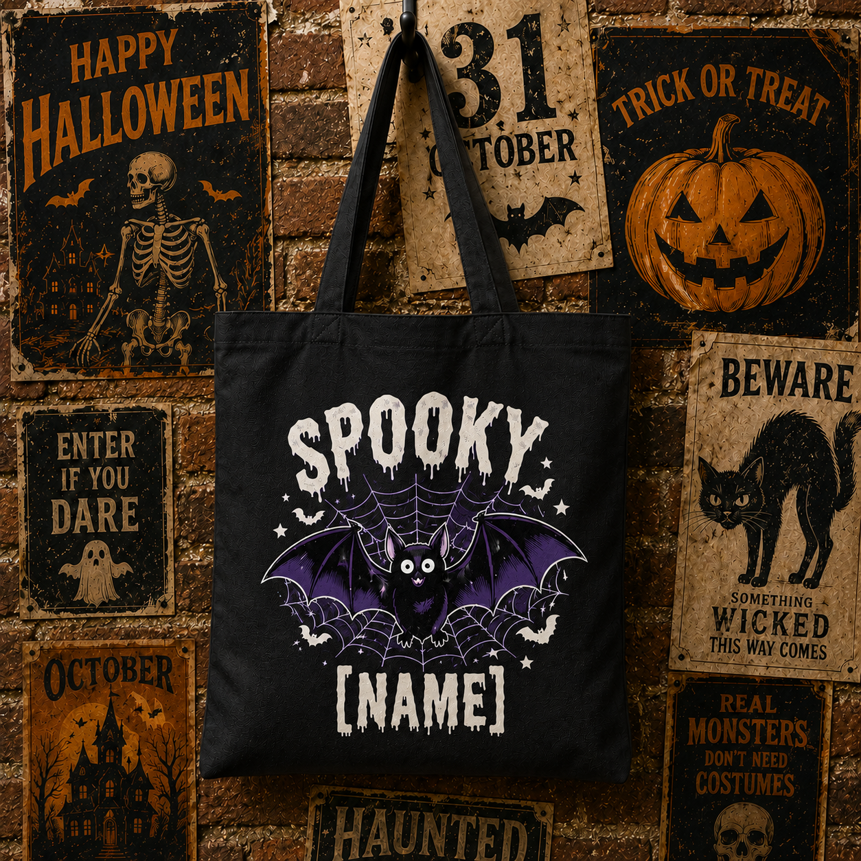 Alternative view of Personalized Spooky Bat Tote Bag – Custom Name Halloween Canvas Bag