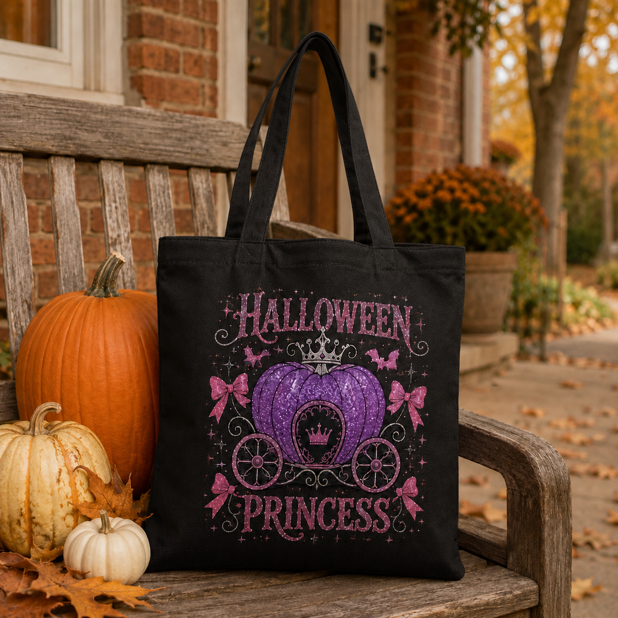 Alternative view of Halloween Princess Pumpkin Carriage Tote Bag – Cute Purple Halloween Canvas Bag